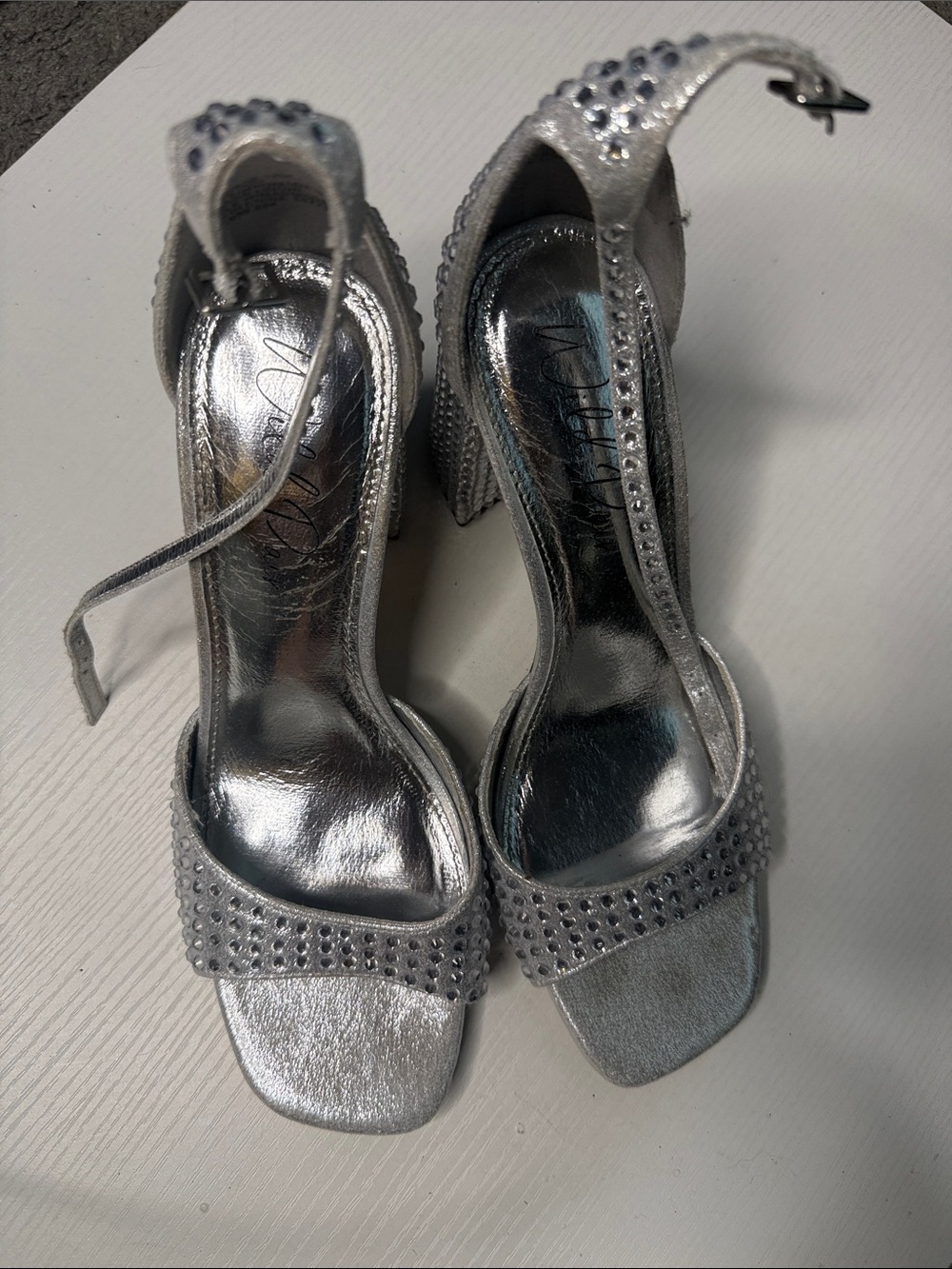 Wild Pair Silver Rhinestone Ankle-Strap Heels